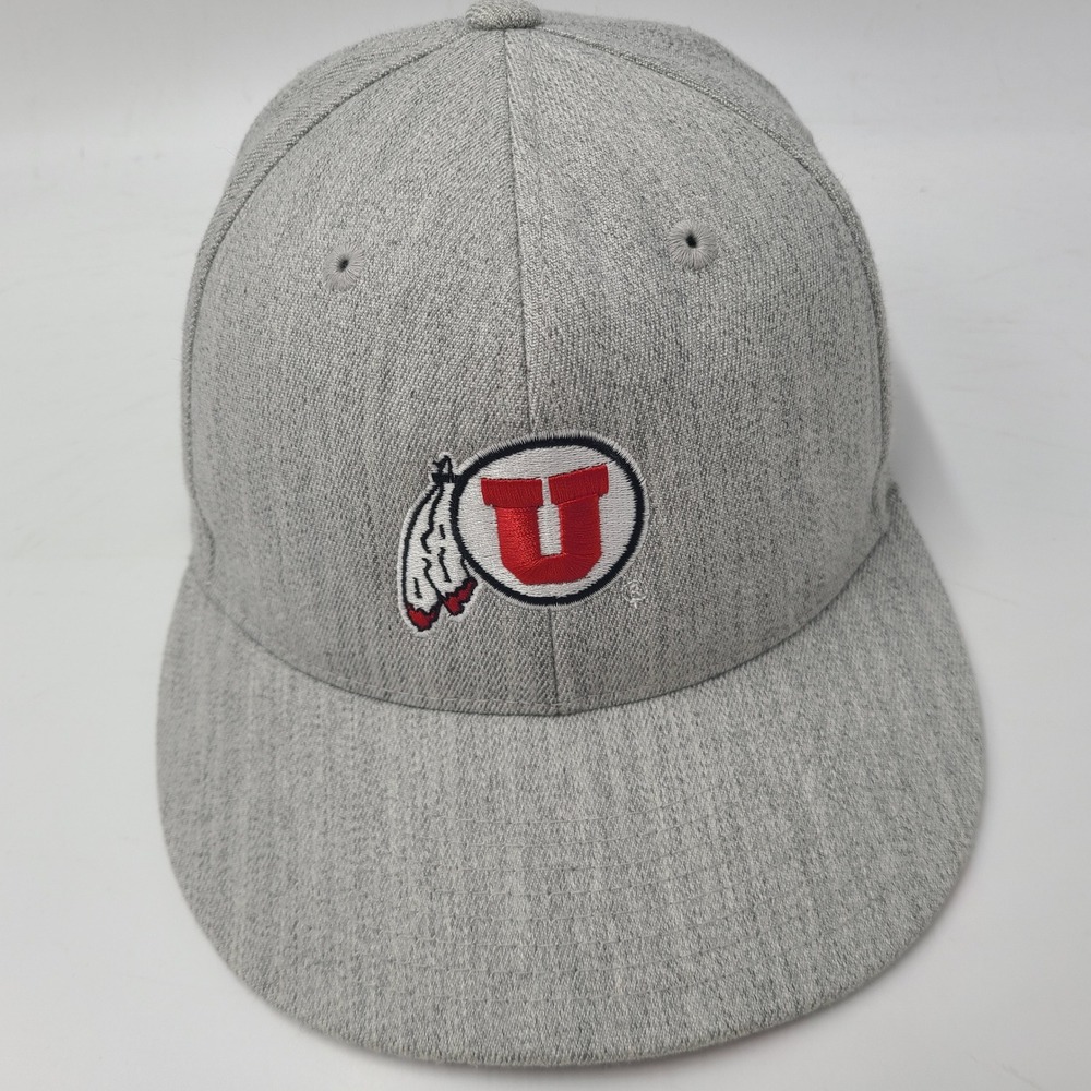Utah Utes Hat Fitted S-M Gray Red White NCAA University Logo Wool Blend Flex Men